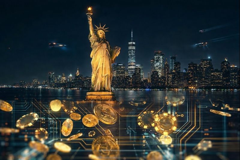 Panoramic night view of Las Vegas skyline with digital casino elements representing the best online casinos in USA for 2026